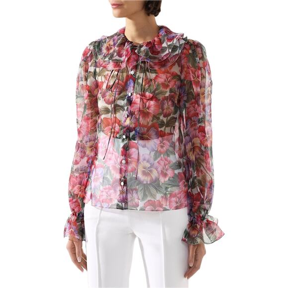 NWT  Dolce & Gabbana Floral Print Blouse Silk Shirt Multicolor IT 38 XS - Picture 1 of 6
